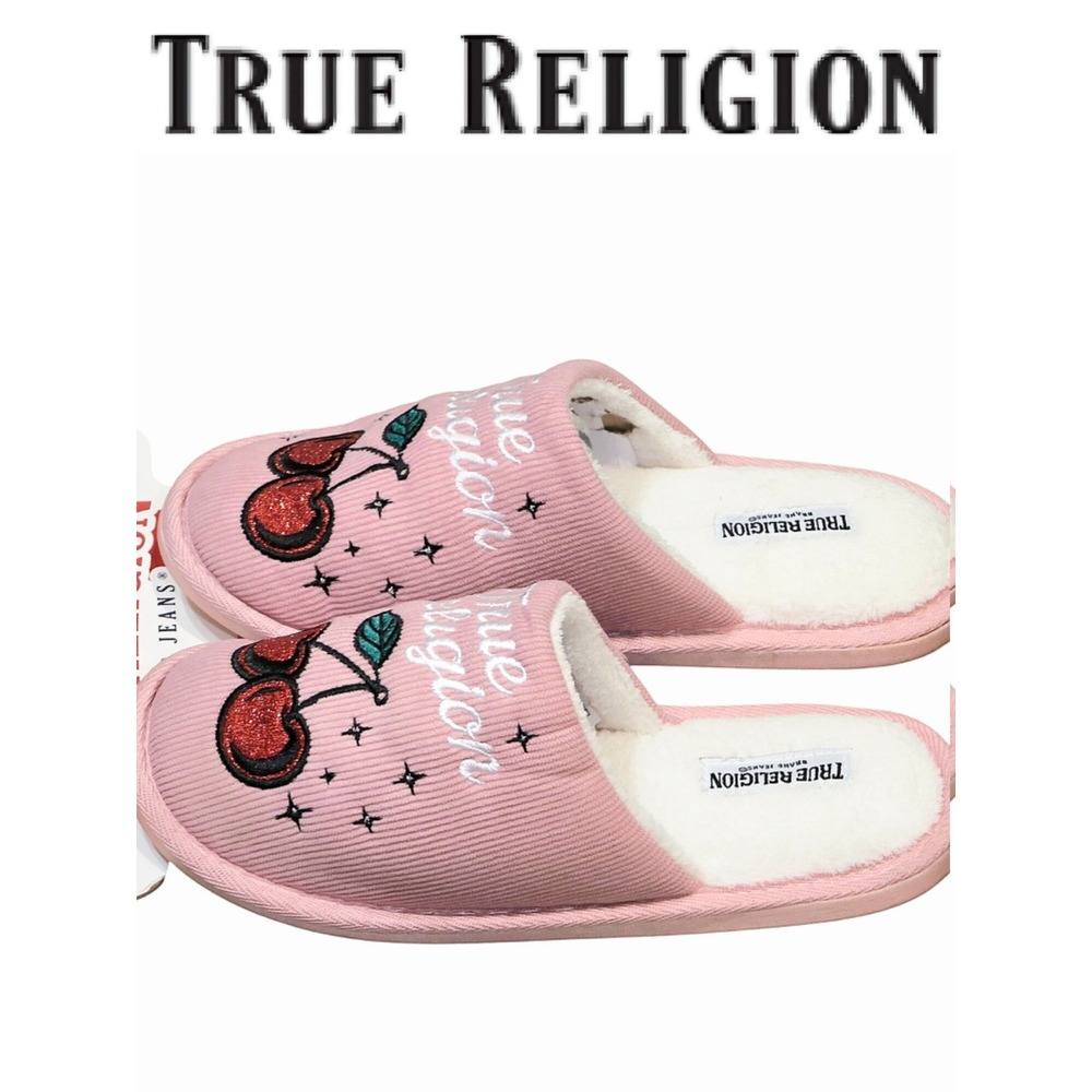 True Religion Script Logo Glitter Cherry Indoor/Outdoor Slippers